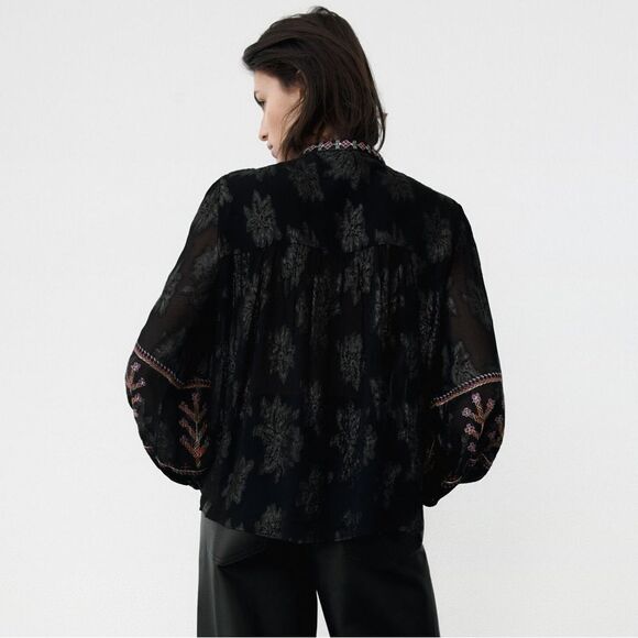 ZARA EMBROIDERED JACQUARD BLOUSE - Picture 3 of 14